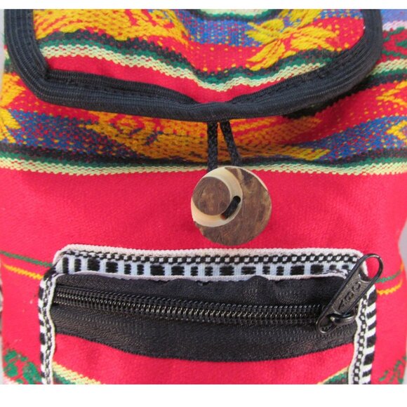 Small Multicolored Striped Lightweight Fabric Backpack - Picture 2 of 9